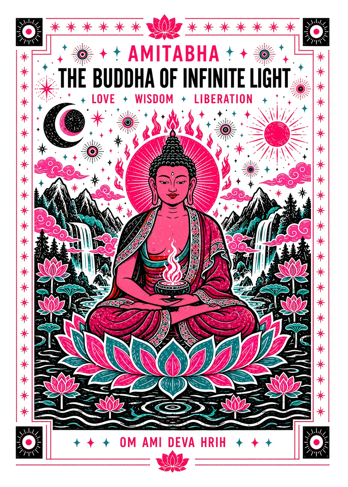 Amitabha art print in pink and turquoise